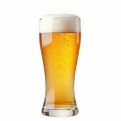 Refreshing Lager Beer with Frothy Head Brewed Drink in Glassware Against Plain Background View