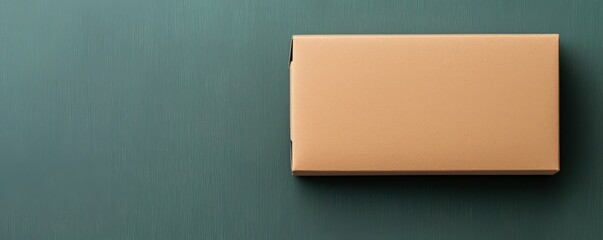 Brown cardboard box on green textured surface for packaging needs