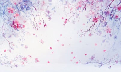 Soft pastel floral background with falling petals, creating a serene and tranquil atmosphere