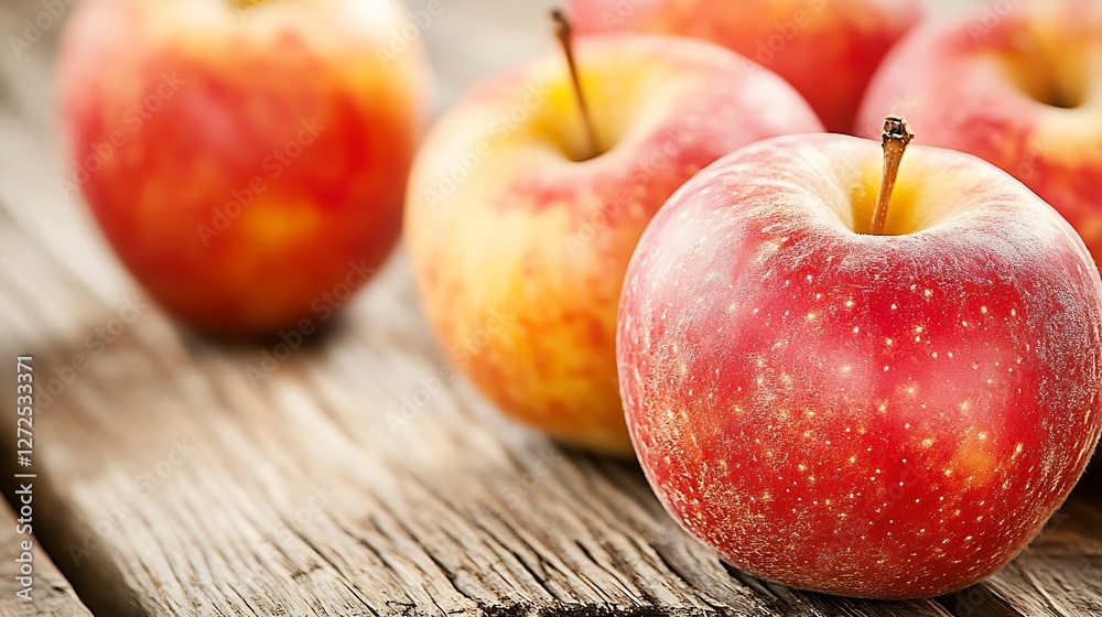 Poster fresh red apples on rustic wooden table ready for healthy eating : generative ai