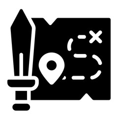 Sword and map glyph icon representing adventure, treasure hunting, and gaming quests