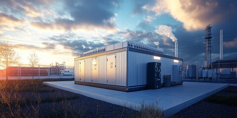 Efficient hydrogen storage solutions at a modern power plant, blending innovation with reliability
