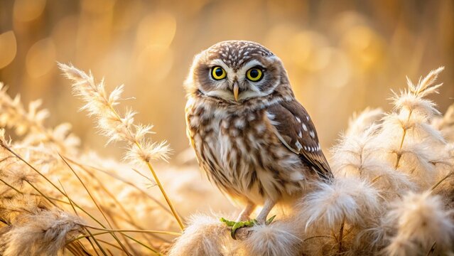 Pampean Owl Perched on Pampas Grass, Rule of Thirds Composition