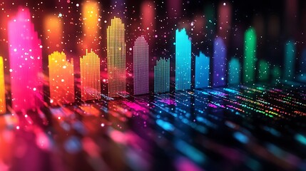 Colorful city skyline data visualization, digital growth