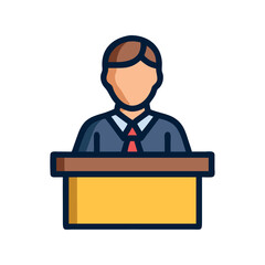 Lawyer at podium giving speech icon