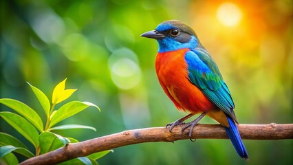Panoramic Bird on Branch - Nature Photography with Copy Space