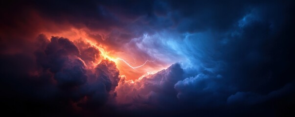 Dramatic Lightning Storm Cloudscape with Intense Color Contrast Sky Phenomenon Weather Concept