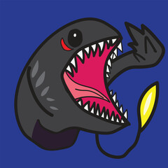 Cute Dragon fish Cartoon with dark blue Background