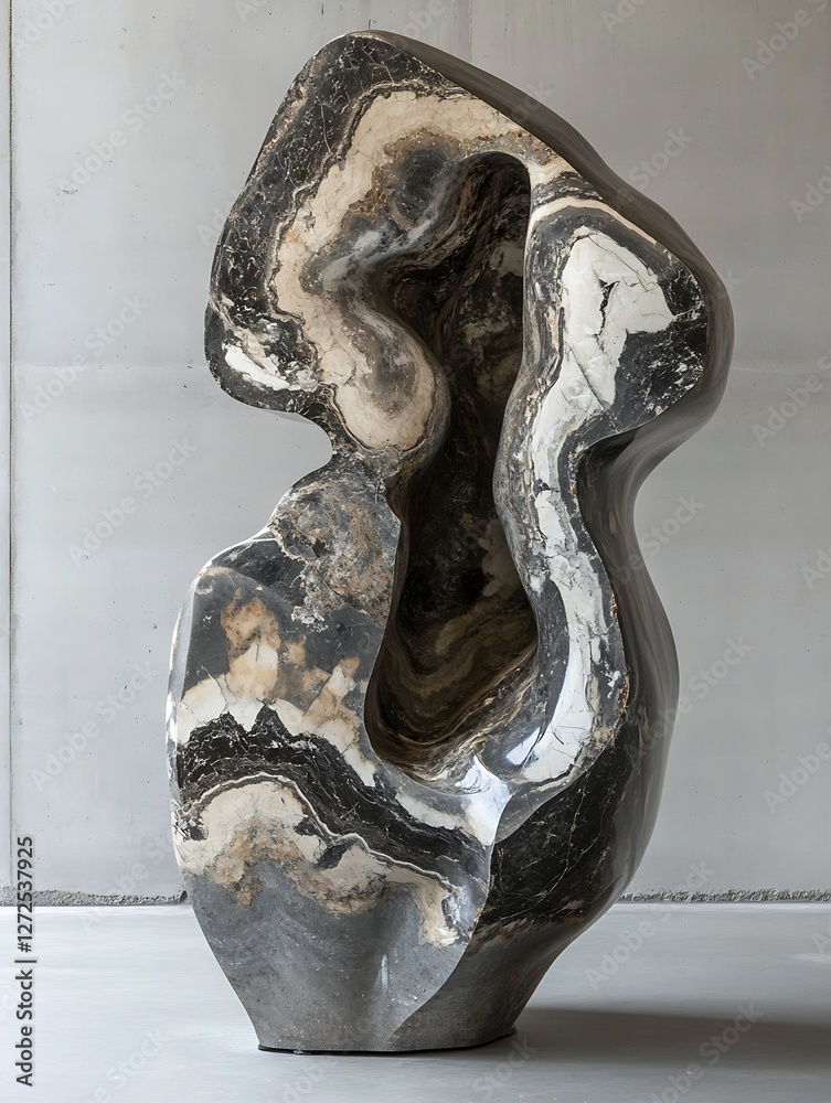 Poster unique abstract stone sculpture showcasing natural marble patterns and textures designed for contemp