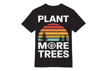 Plant More Trees T-Shirt - Minimalist Sunset and Pine Design