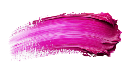 Bright pink brushstroke with artistic paint texture isolated on a transparent background