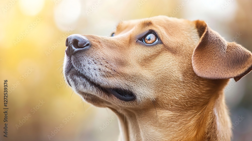 Poster close up portrait of a playful dog with warm background and expressive eyes : generative ai