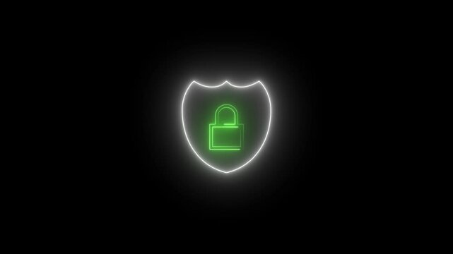Glowing neon line Shield security with lock icon,  data protection animation  password security. Firewall access privacy sign. 4K Video motion graphi