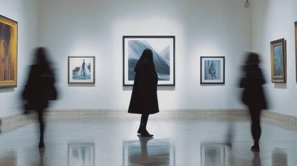 Assassination attempt during an art exhibition. Featuring a figure disguised as a gallery attendee