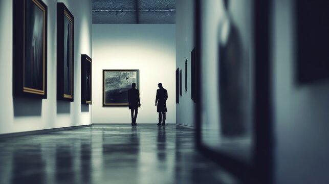 Assassination attempt during an art exhibition. Featuring a figure disguised as a gallery attendee