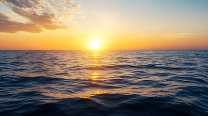 Obraz premium Stunning Ocean Sunset with Warm Colors Over Calm Sea Water Reflecting Light : Generative AI