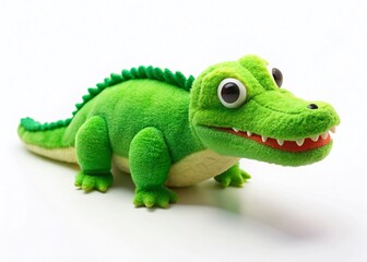 Fototapeta premium Panoramic Photo: Adorable Green Plush Crocodile Toy Isolated on White