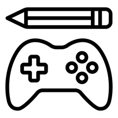Game controller with pencil outline icon representing game design, creativity, and development