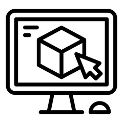 3D modeling computer screen outline icon representing 3D design, game development, and modeling
