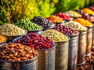 Panoramic Photo: Cans of Beans Arranged on a Black Sheep