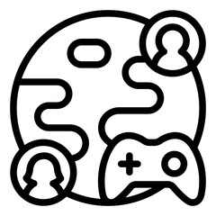 Globe with game controller outline icon representing online gaming, global fun, and entertainment