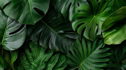 Lush tropical green leaves background with rich textures and colors : Generative AI