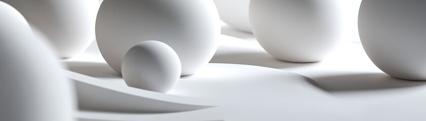 A collection of white spheres casting soft shadows on a smooth surface.