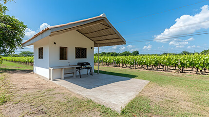 A simple two-story small house with white walls