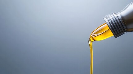 Golden Liquid Pouring from Bottle with Copy Space for Food Industry and Culinary Uses