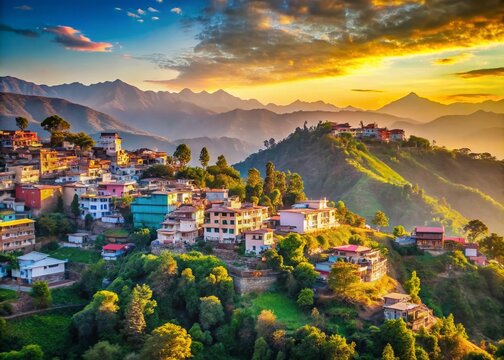Panoramic View of Almora Town, Himalayan Foothills, Uttarakhand, India