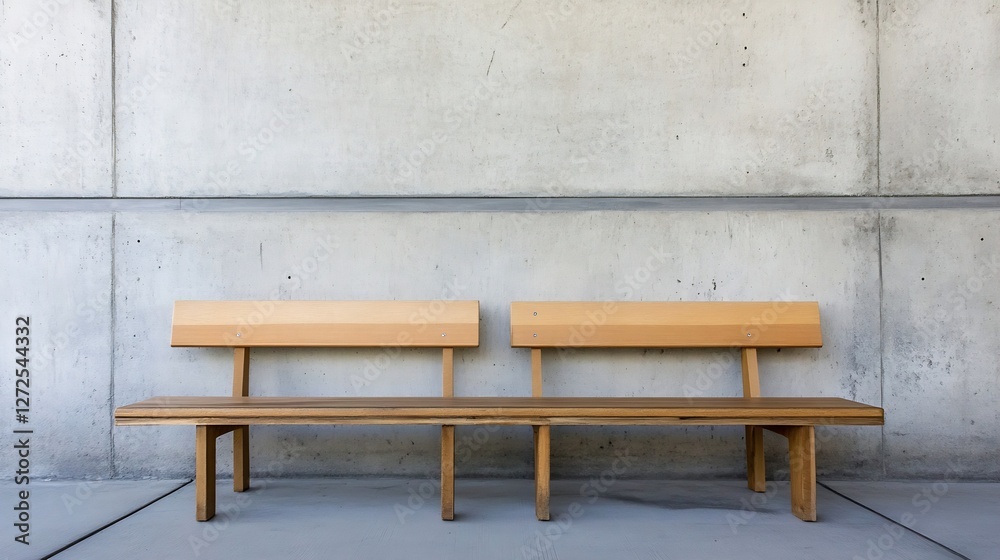 Poster minimalist wooden bench against a concrete wall creating a modern and stylish aesthetic in public sp