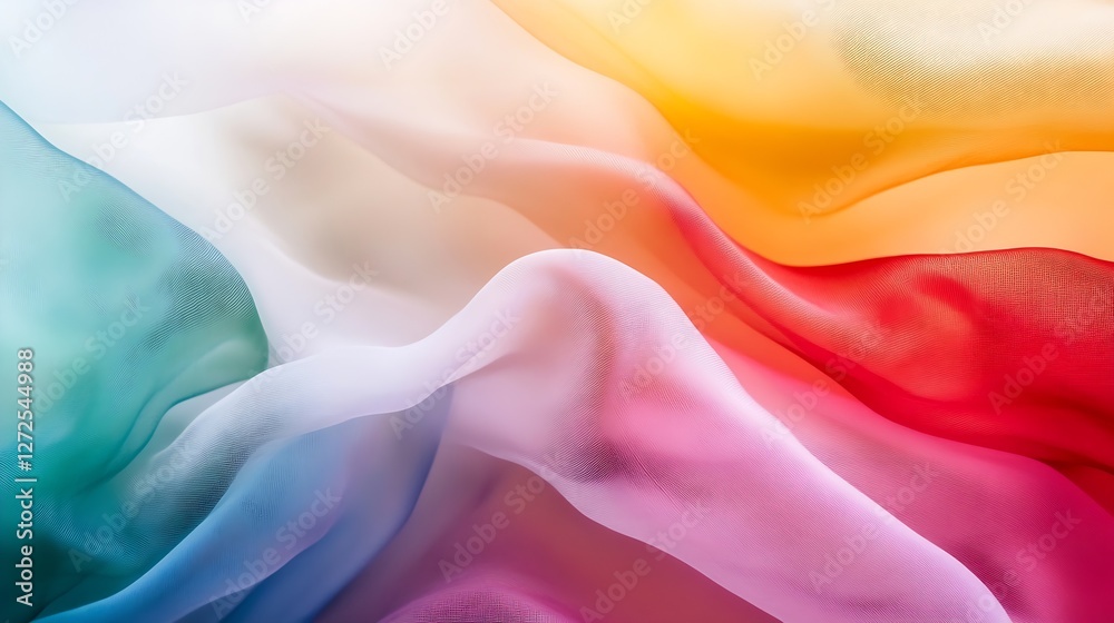 Aufkleber colorful translucent silk fabric draped elegantly in waves creating a beautiful fluid abstract backg