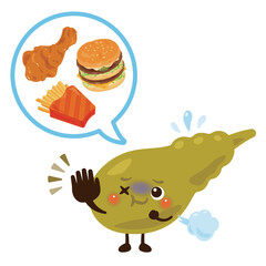 脂肪の多い食事に苦しむ胆嚢のキャラクター