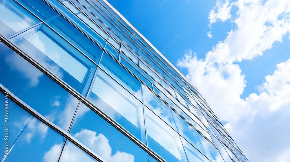 Aufkleber modern glass building against a bright sky featuring reflections of clouds : generative ai