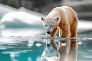 Obraz premium A powerful scene of polar bears navigating melting ice in the Arctic, illustrating the fragile ecosystem and raising awareness for conservation on World Wildlife Day. .