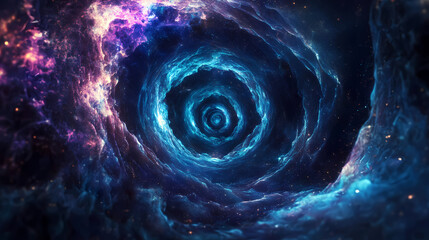 Vortex or portal phenomenon, swirling visualization, mysteries of space. Astral Bioluminescent Portal. Illustration