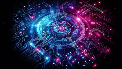 Obraz premium Futuristic Circuit Board Design with Neon Glow
