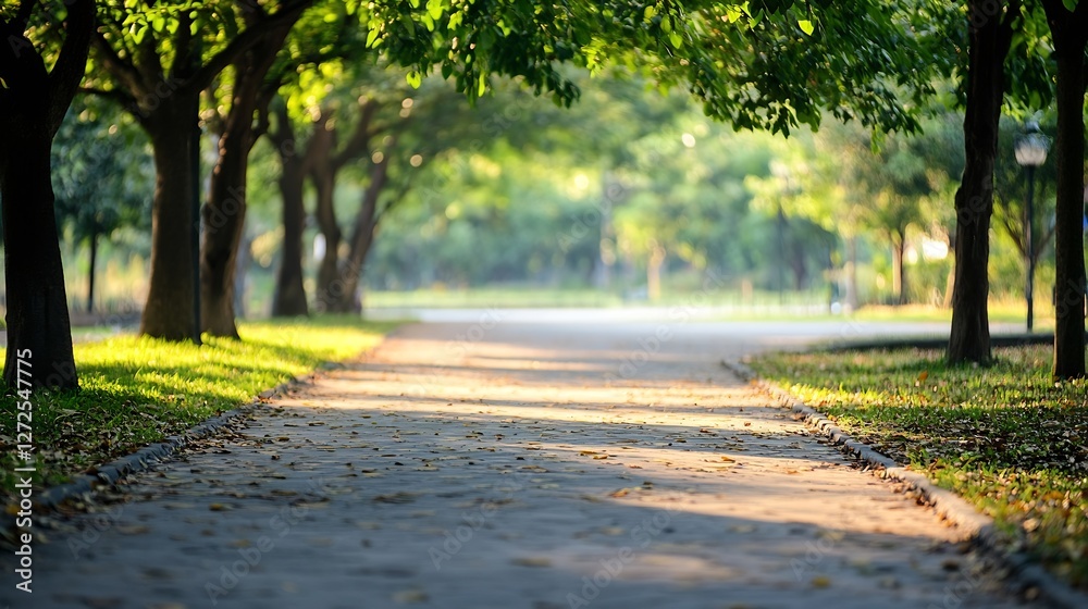 Poster charming tree lined pathway with lush greenery in a peaceful park : generative ai
