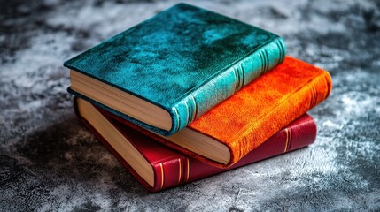 Stylish Notebooks Stacked on Textured Surface in Vibrant Colors