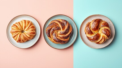 Assorted Pastries on Colorful Plates for Commercial Photography