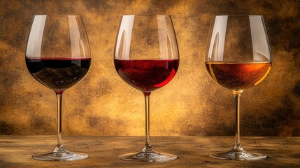 Elegant Trio of Wine Glasses Displayed Against Artistic Background