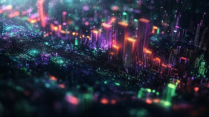 Fototapeta premium Futuristic city lightscape, digital rendering, technology background, abstract art, website design