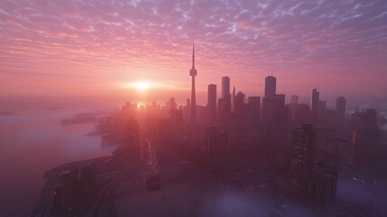Fototapeta premium Toronto Skyline Sunrise Cityscape Aerial View
