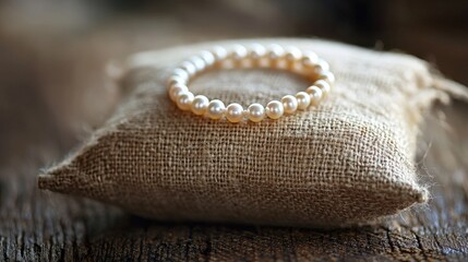 Elegant Pearl Bracelet Displayed on Rustic Velvet Cushion