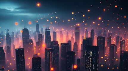 Futuristic cyberpunk cityscape with glowing lights, skyscrapers, and a digital atmosphere, representing advanced technology, artificial intelligence, innovation, and urban future concepts.

