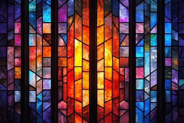 Artificial Intelligence in Art Concepts. Vibrant stained glass window with colorful geometric patterns.