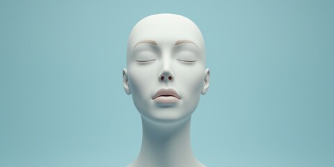 Artificial Intelligence in Art Concepts. Mannequin head against a soft blue background.