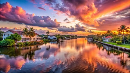 Fototapeta premium Pink Sunrise over Saint Sebastian River, Little Hollywood, Florida