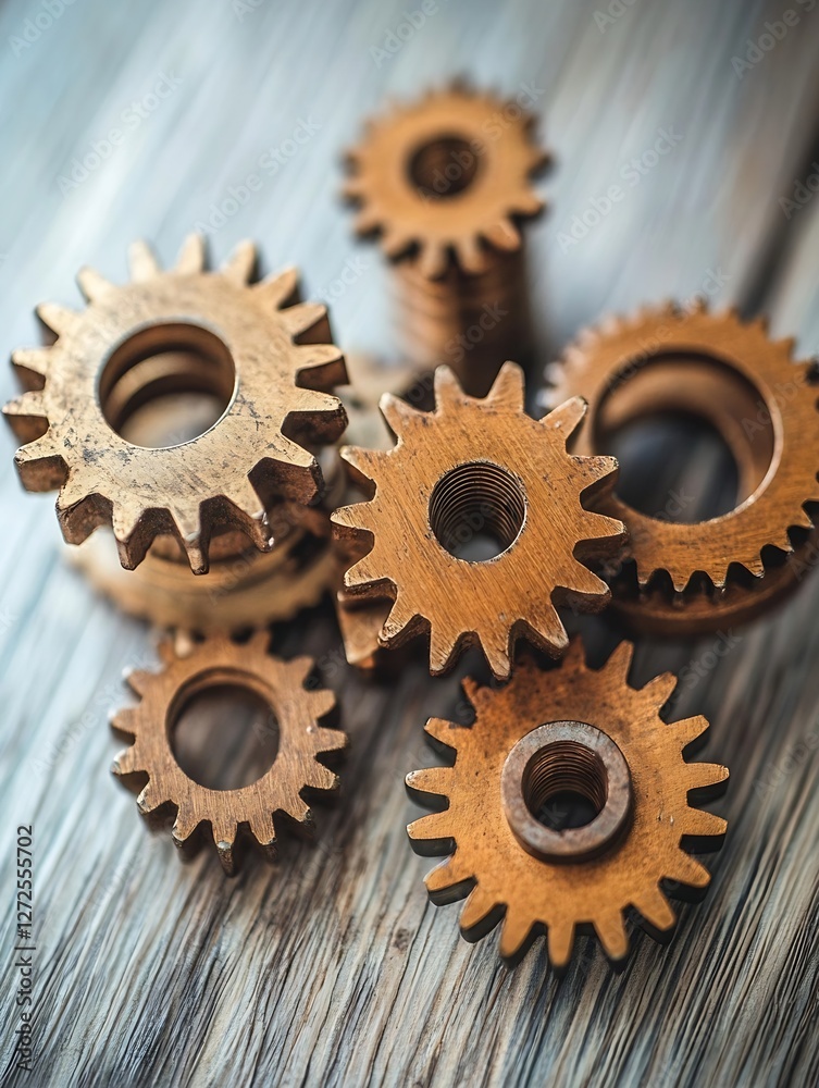 Aufkleber Collection of metallic gears and cogs showcasing industrial design : Generative AI