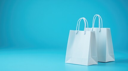 Two White Shopping Bags on a Blue Background